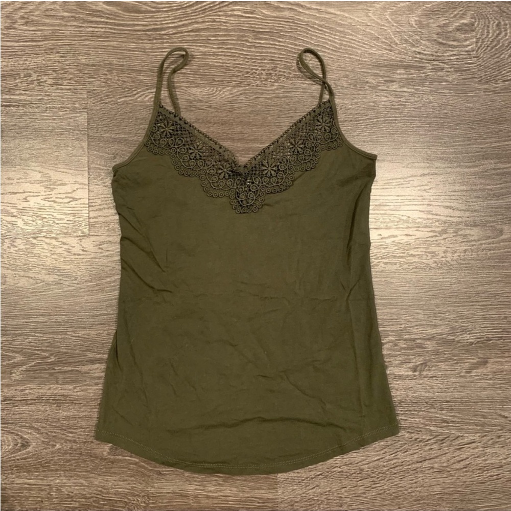 LOFT Green Spaghetti Strap Lace Detail Tank Top Size XS